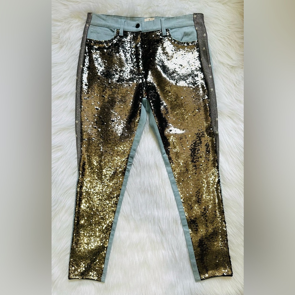 French Connection Women’s Jeans Reversible Flip Sequins Gunmetal Size 10 NWOT - Picture 2 of 15